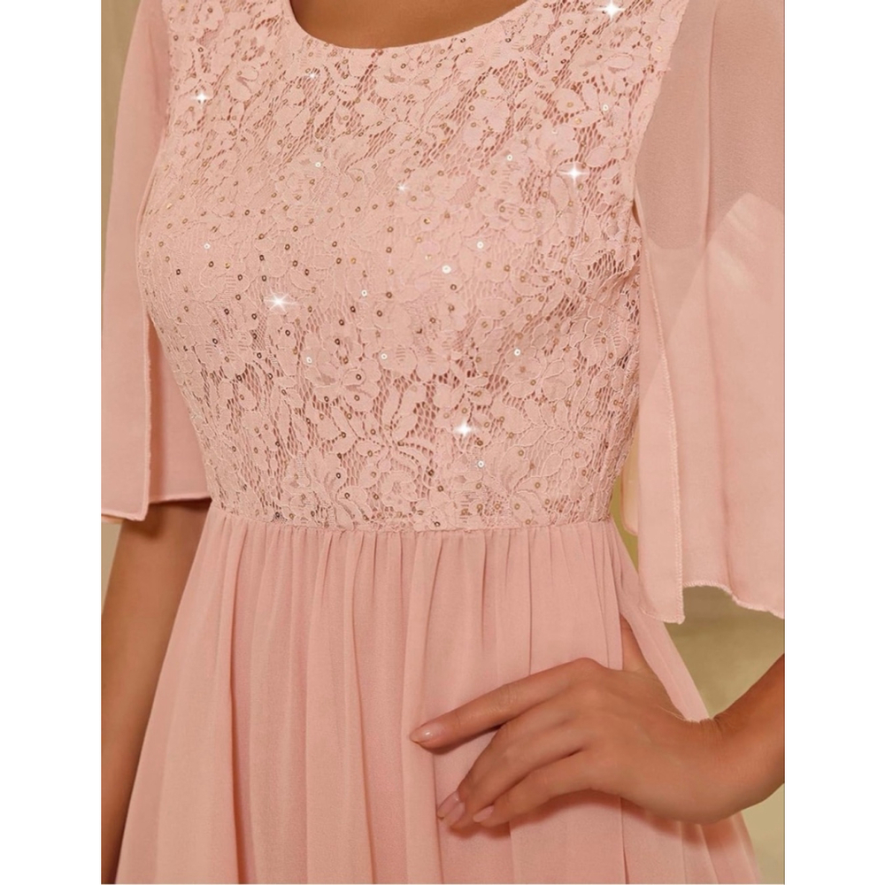 NEW Pink Wedding Guest Cocktail Formal Cape Ruffle Long Maxi Dress XL - Picture 7 of 9